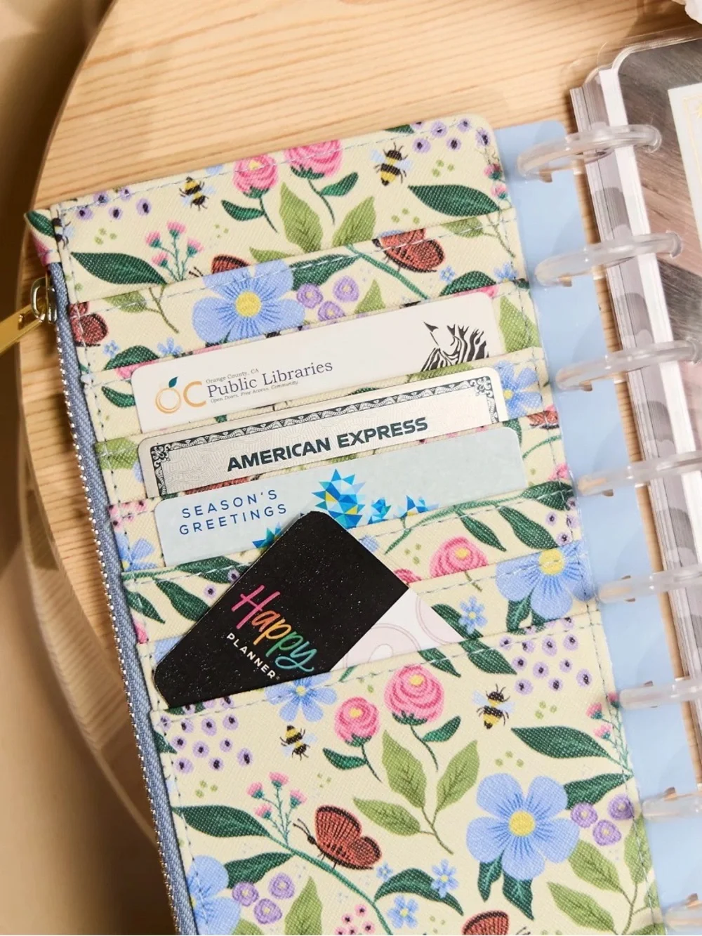 The Happy Planner Floral Zip Organizer Wallet in Cream, Blue, Pink, Green